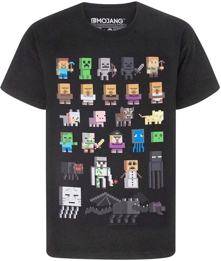 Minecraft T-Shirt Boys Kids Sprites Characters Short Sleeve Purple Top