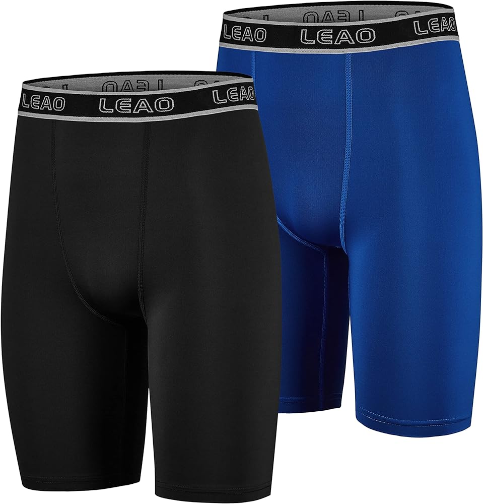 LEAO Youth Boys Compression Shorts 2-pack Performance Athletic Underwear Sports Boxer Briefs