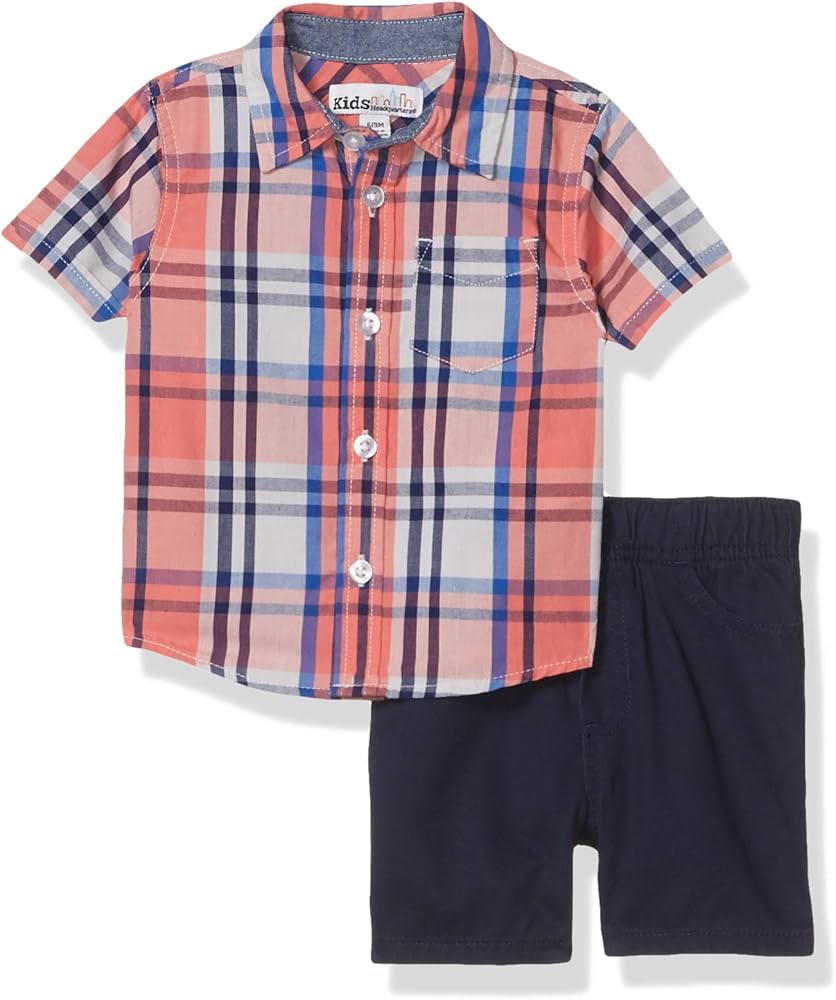 Kids Headquarters Boys' Shorts Set, Red Plaid, 3-6 Months