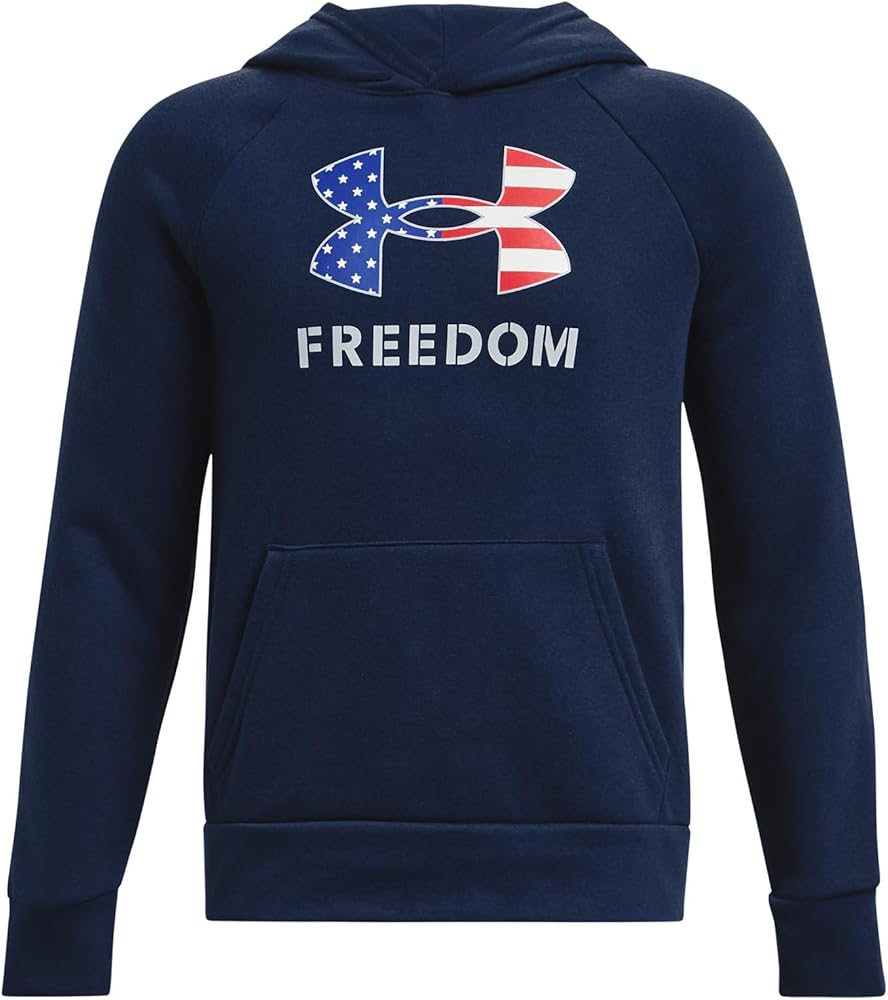 Under Armour Boy's Freedom Rival Big Flag Logo Hoodie (Big Kids) Academy/White XS (7 Big Kid)