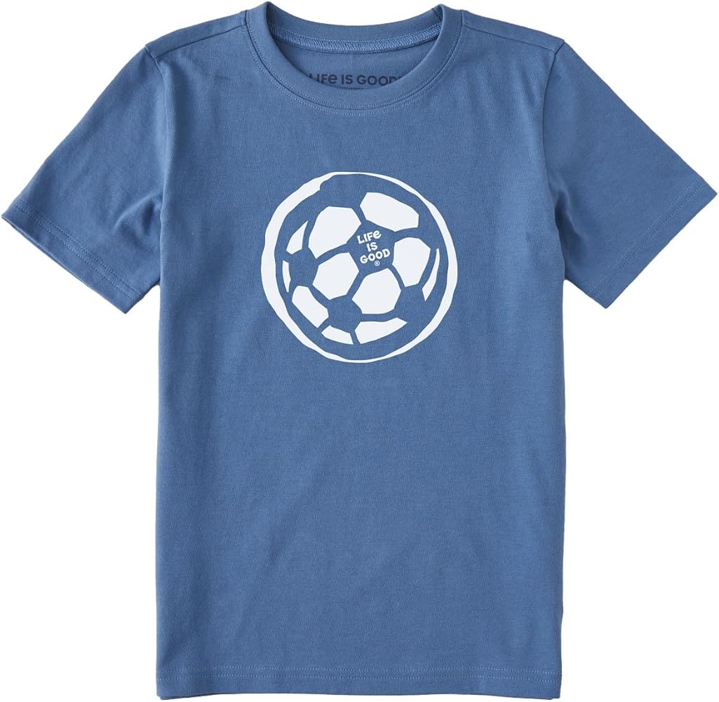 Life is Good. Kid's Soccer Ball Sketch Crusher Tee, Vintage Blue (US, Alpha, Medium, Regular, Vintage Blue)