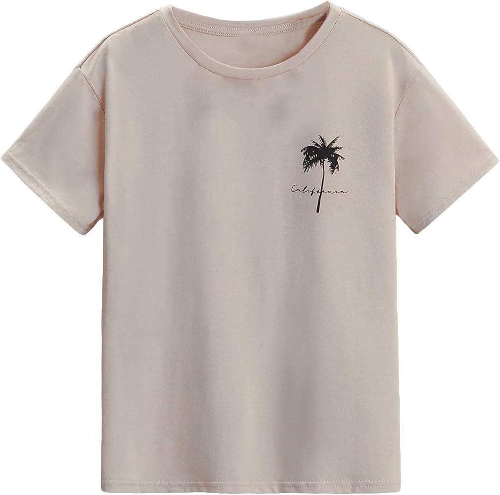 COZYEASE Boys' Graphic Tee Casual Short Sleeve Crew Neck T Shirt Summer Tee Tops Apricot Tropical Print 8Y -CENPM20240528 -CEHGJ20240618