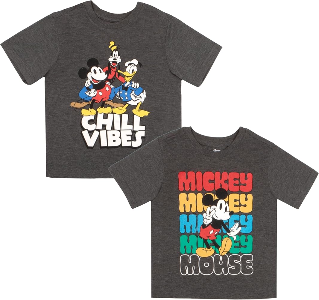 Disney Mickey Mouse Chill Vibes Boys 2-Pack Short Sleeve T-Shirt Bundle Set for Kids (Size 4T, Grey)