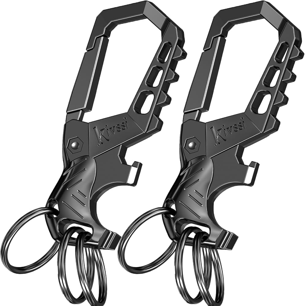 Heavy duty metal keychains, Fashion family Car key chains Carabiner clip bottle opener 3 Key Rings for men and women.