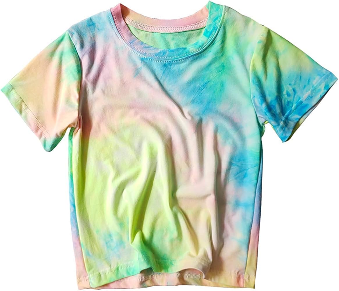 Boys Girls Tie Dye Shirt Toddler Short Sleeve Tee Tshirt Casual Crewneck T-Shirt Tops Little Kid Blouse Summer Clothes