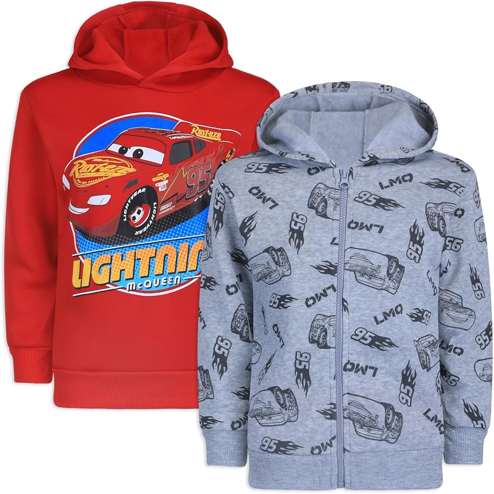 Disney Cars Boys’ 2 Pack Hoodie for Toddler and Little Kids – Red/Grey