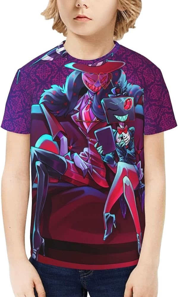 Hazbin Hotel Unisex Graphic T-Shirts Crewneck Summer Shirt Short Sleeve Tops Blouse for Boys Girls