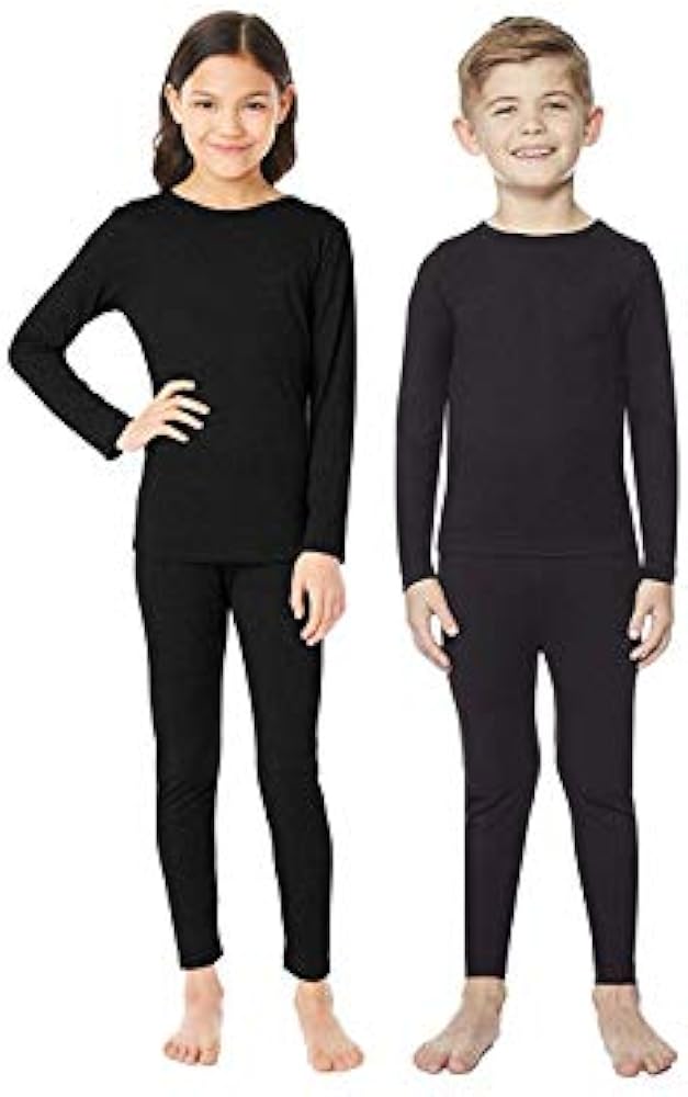 32 Degrees Kid's Heat Base Layer Long Sleeve Crew Neck and Legging Set (Black, X-Large)