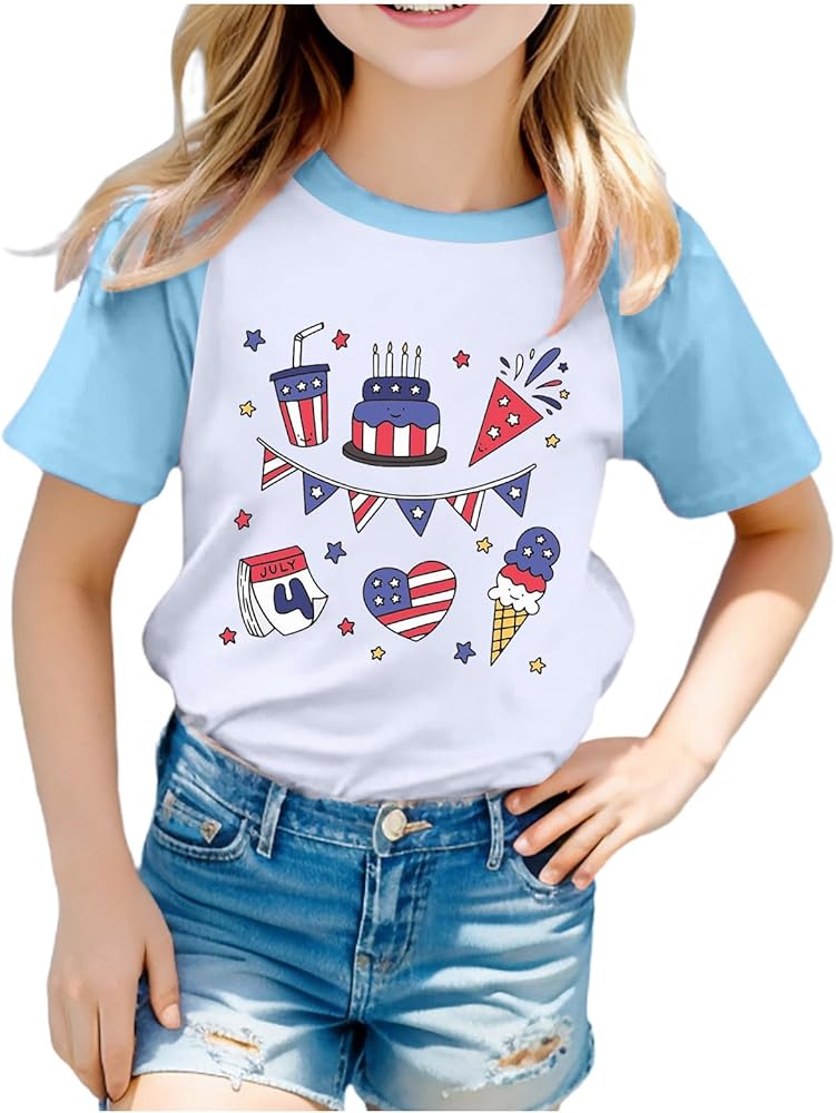 Toddler Boy Girl Fourth of July Shirt 3D Graphic Printed Tops Tee Cute Short Sleeve Crew Neck Tshirts for Kids Boys Girls,Fourth of July Toddler Boy,Toddler 4Th of July Shirt