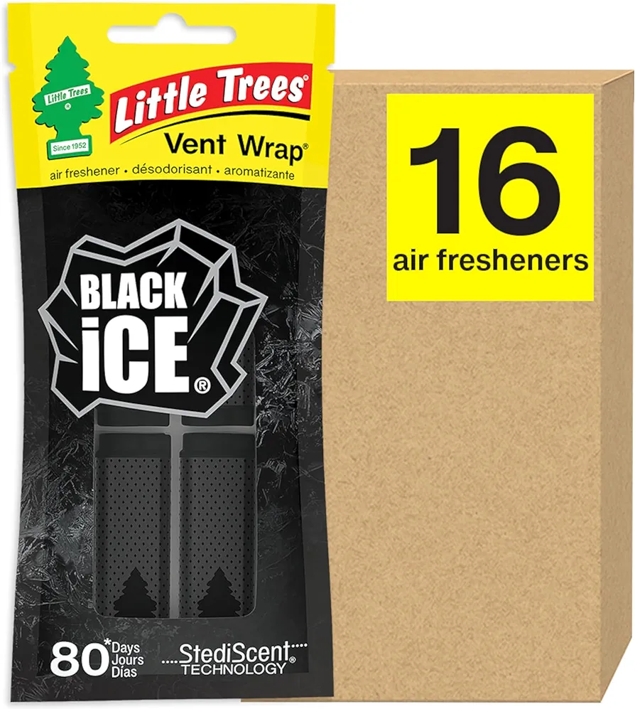 LITTLE TREES Car Air Freshener. Vent Wrap Provides Long-Lasting Scent, Slip on Vent Blade. Black Ice, 16 Air Fresheners, 4 Count (Pack of 4)