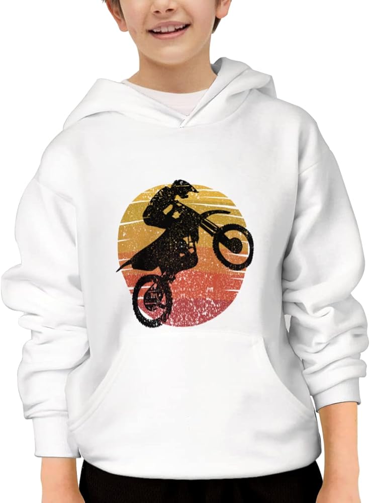 Unisex Youth Hooded Sweatshirt Dirt Bike Mountain Bike Retro Cute Kids Hoodies Pullover for Teens