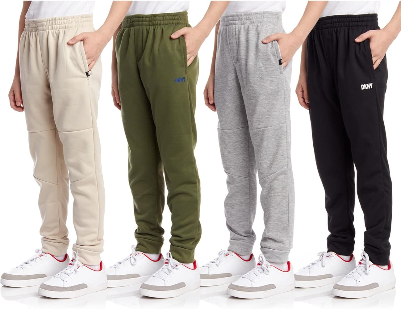 DKNY Boys’ Sweatpants – 4 Pack Lightweight Performance Fleece Joggers for Boys - Breathable Athletic Jogger Pants (8-12)