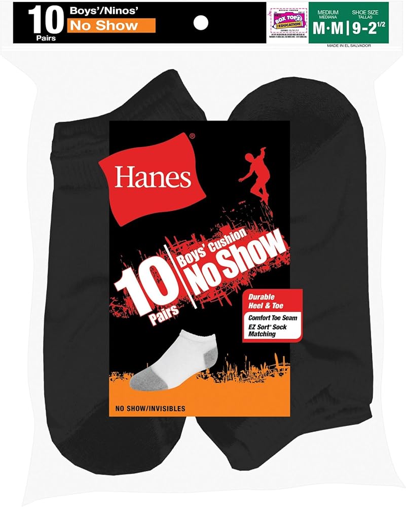 Hanes Boys Red Label Cushion No Show 10 pr, L-Black