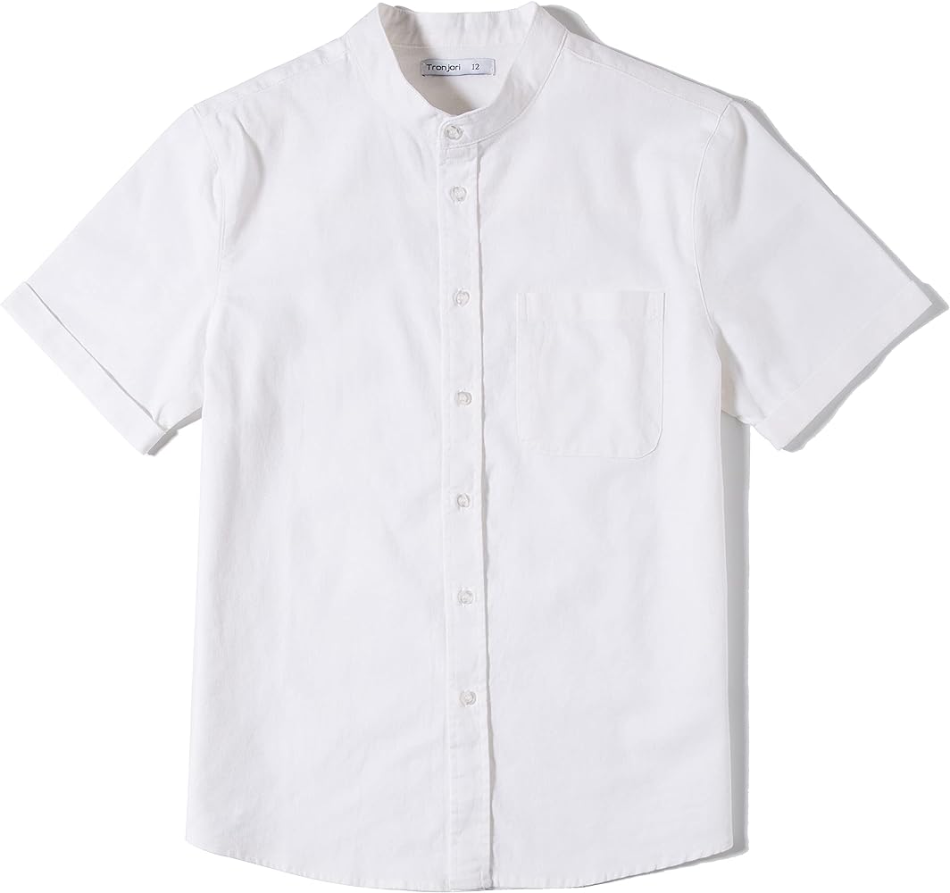 Tronjori Boys Linen Cotton Henley Button Down Short Sleeve Casual Shirt