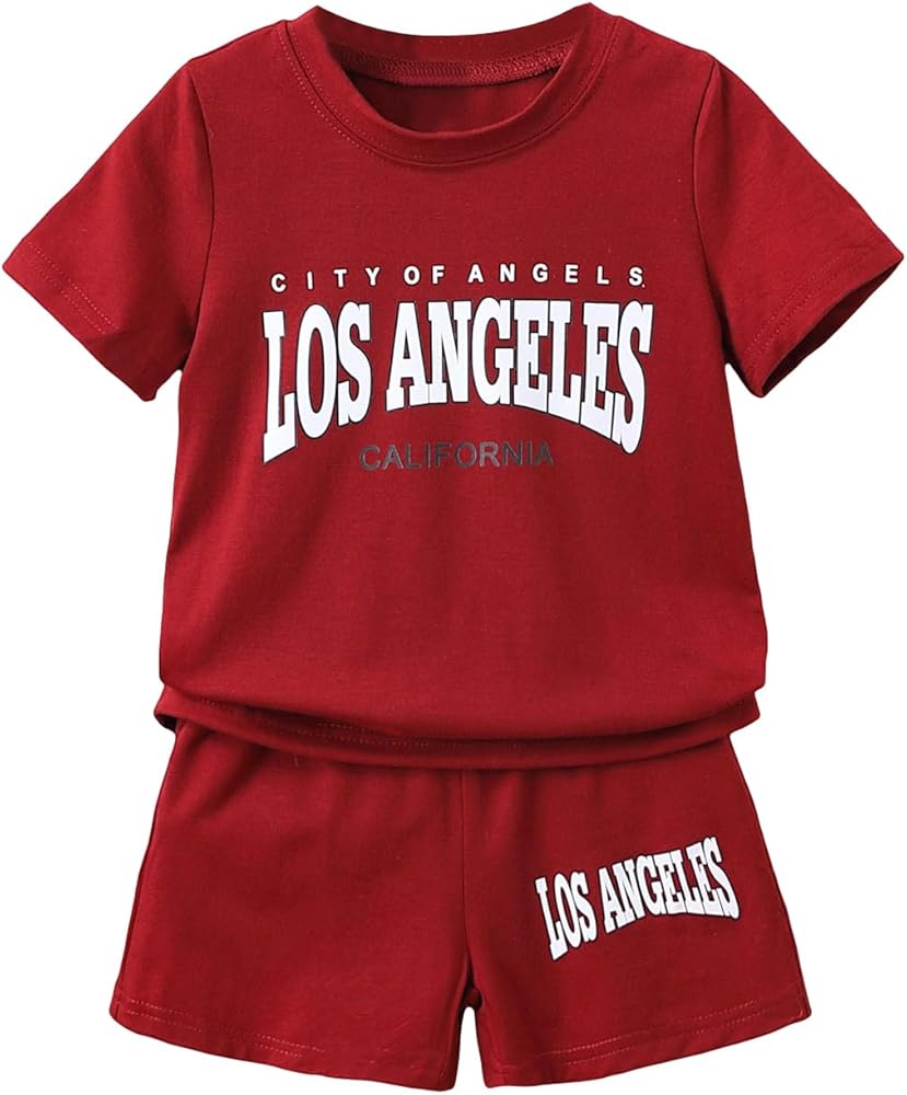 Floerns Toddler Boys 2 Piece Outfit Letter Graphic Tee Shirt and Track Shorts Set