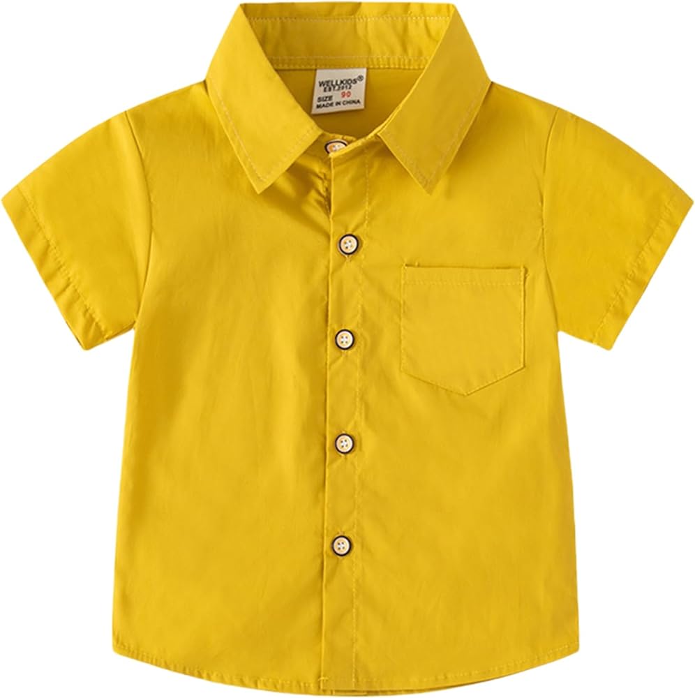 Toddler Boys' Short Sleeve Dress Shirts Cotton Casual Button Down Shirts for Little Boy