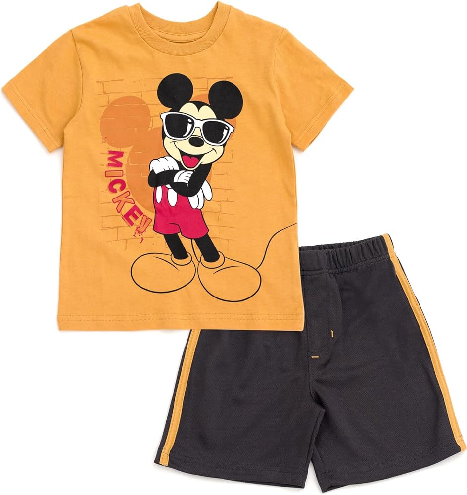 Disney Mickey Mouse Donald Duck Goofy Pluto Baby T-Shirt and Mesh Shorts Outfit Set Infant to Little Kid