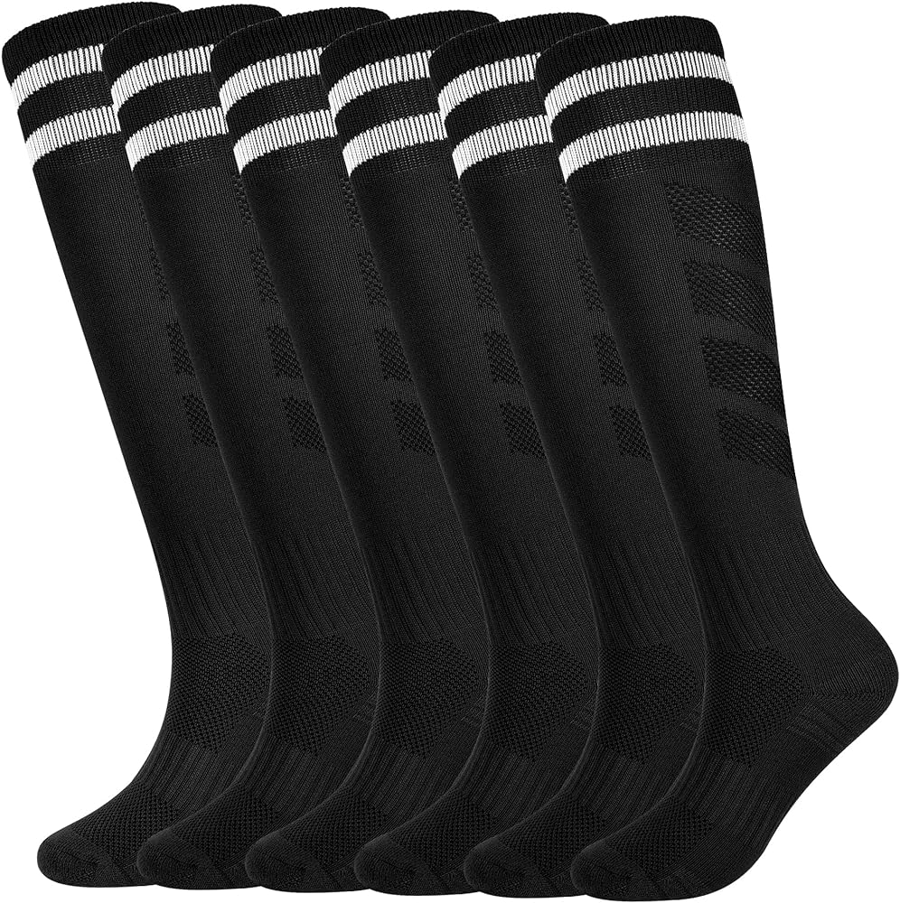 Kids Soccer Socks Boys Football Socks 6 Pairs Girls Striped Knee High Socks Baseball Softball Sports Kids Youth 5-14 Years