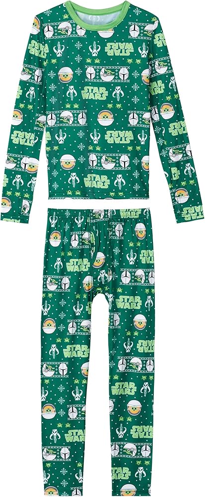 STAR WARS Baby Yoda Boys Thermal Underwear Set for Kids 2 Piece Base Layer Shirt and Long John Leggings for Kids Pajamas