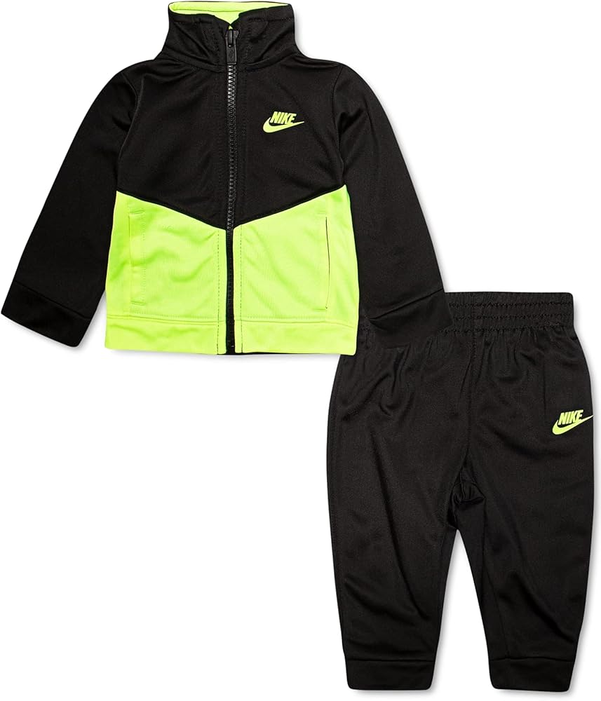 Nike Boy`s Zip Track Jacket & Jogger Pants Set (Black(66F192-KE4)/Volt, 6)