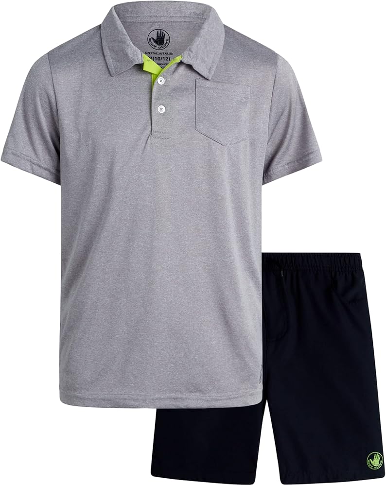 Body Glove Boys Shorts Set - 2 Piece Performance Polo Shirt and Hybrid Tech Shorts - Dry Fit Golf Shirt and Gym Shorts (8-12)