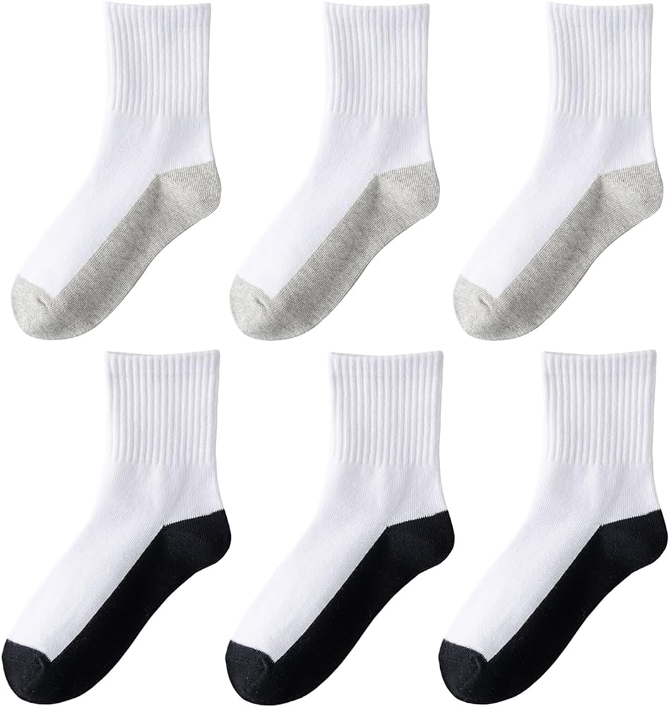 6 Pairs Kids Socks Boys Crew Athletic Socks Half Cushioned Cotton Sport Running Breathable Socks