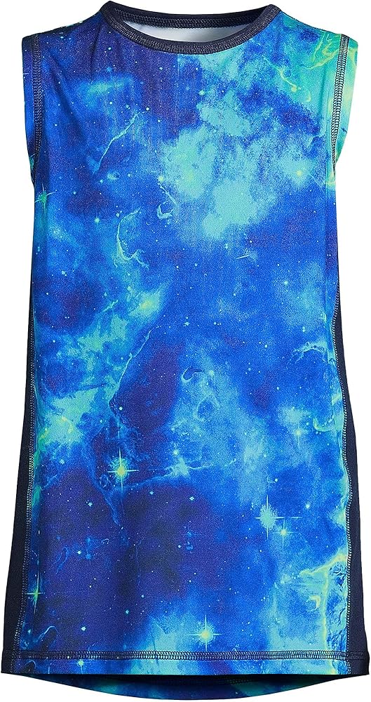 Lands' End B Sleeveless Active Tee Electric Lime Space Galaxy Kids Large