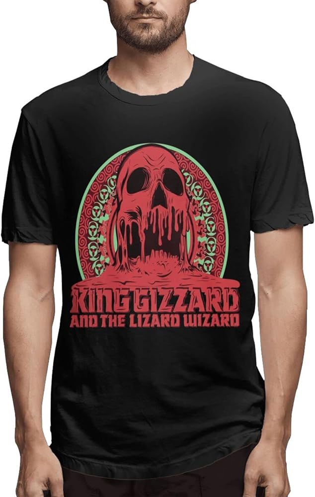 King Rock Gizzard and Lizard Band Wizard T-Shirt Youth & Adult Big Boys Teen Short Sleeve Cotton T Shirts, Crew Neck Tops Retro Shirt Classic Athletic Custom Tees Clothing Xx-Large Black