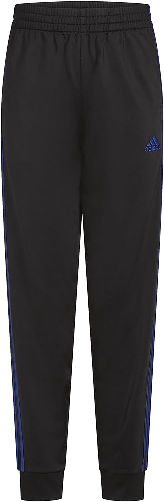 adidas Boys' Iconic Tricot Jogger Pants with Drawcord, Black with Blue