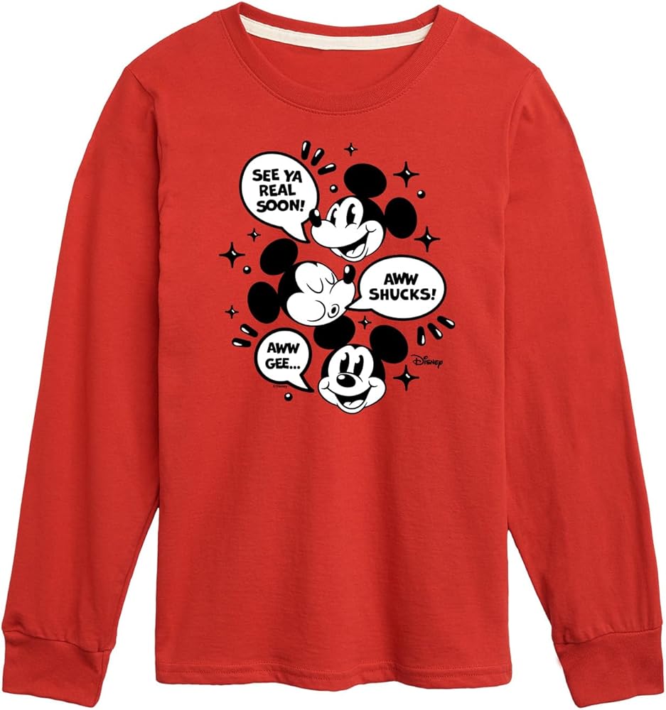 Disney Mickey Mouse - See Ya Soon!, Aww Shucks!, Aww Gee - Youth Long Sleeve Graphic T-Shirt