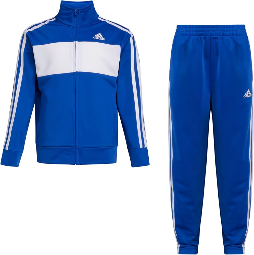 adidas Boys' Little Tricot Jacket & Pant Clothing Set, Essential Tricot Brite Blue, 12 Months (AG6443N)