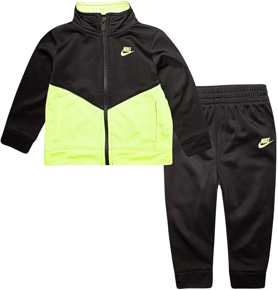 Nike Boy`s Zip Track Jacket & Jogger Pants Set (Black(66F192-KE4)/Volt, 24 Months)