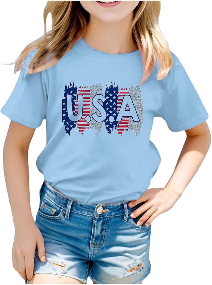 Toddler Boy Girl Fourth of July Shirt 3D Graphic Printed Tops Tee Cute Short Sleeve Crew Neck Tshirts for Kids Boys Girls,American Flag Shirt Toddler Boy,Fourth of July Toddler Boy Shirt