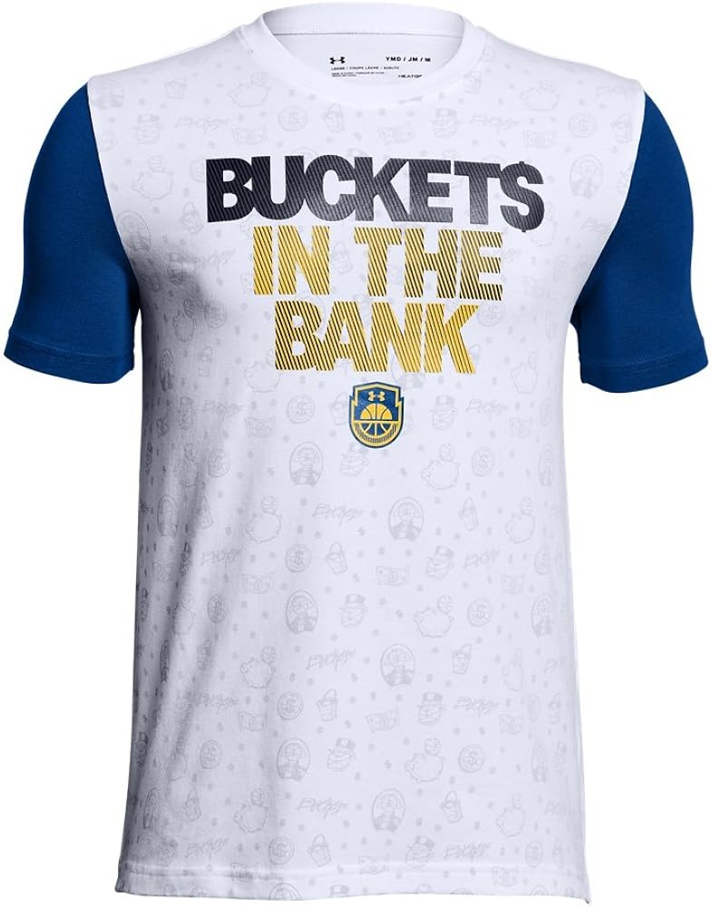 Under Armour Boys' Buckets in The Bank T-Shirt, White (100)/Taxi, Youth Medium