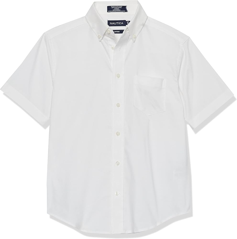 Nautica Boys' School Uniform Short Sleeve Button-Down Oxford Shirt, Chest Pocket, Breathable Fabric