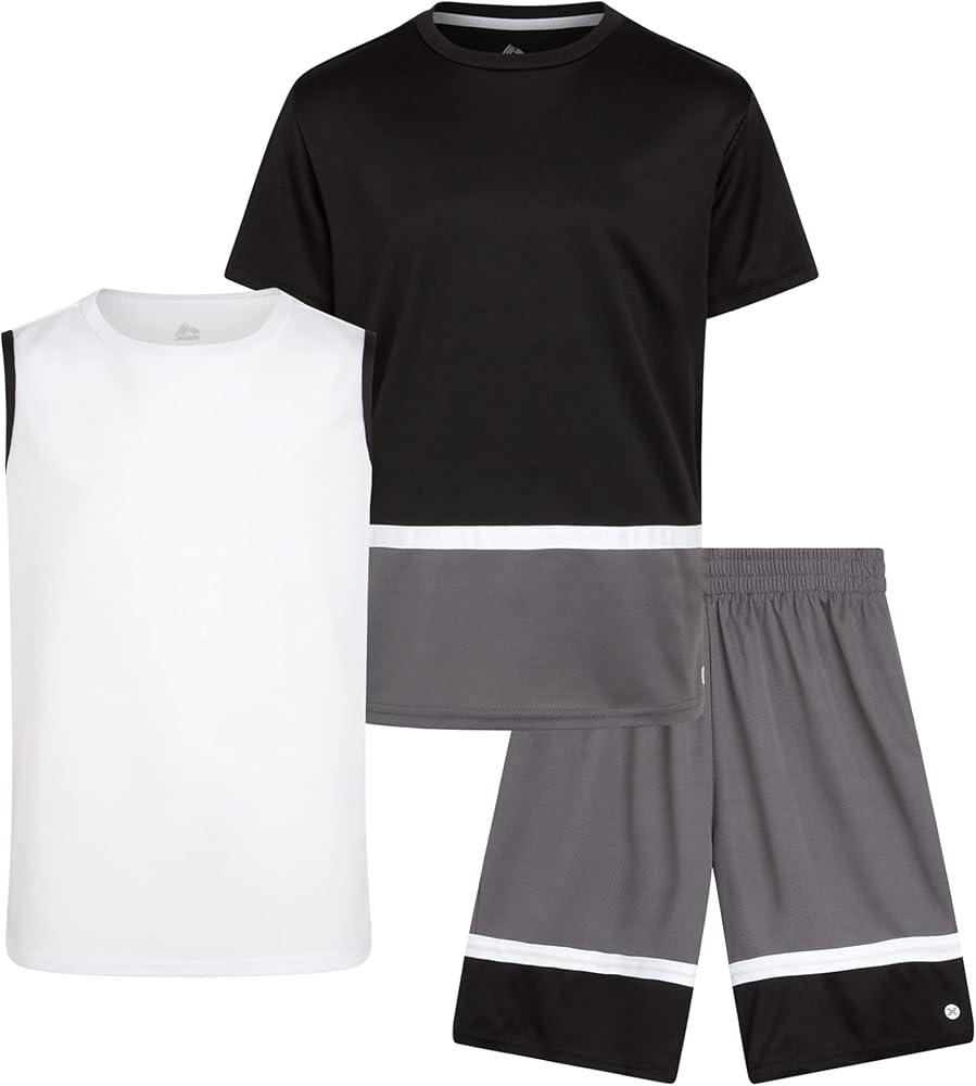 RBX Boy's Short Set - 3 Piece Performance Short Sleeve T-shirt, Tank Top and Basketball Shorts - Boys' Activewear Set (4-12)