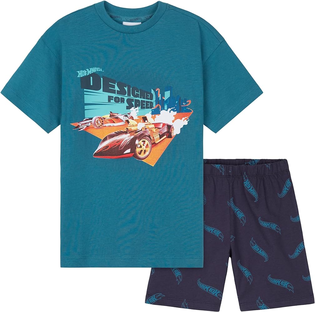 Hot Wheels Boys Short Pyjamas Set, Cotton 2 Piece Loungewear Set - Boys Gifts