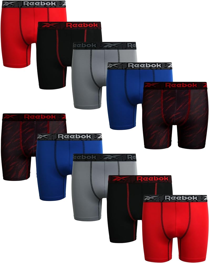 Reebok Boys' Boxer Briefs - 10 Pack Soft Comfort Performance Stretch Boys Underwear - Breathable Boxers for Boys (6-18)