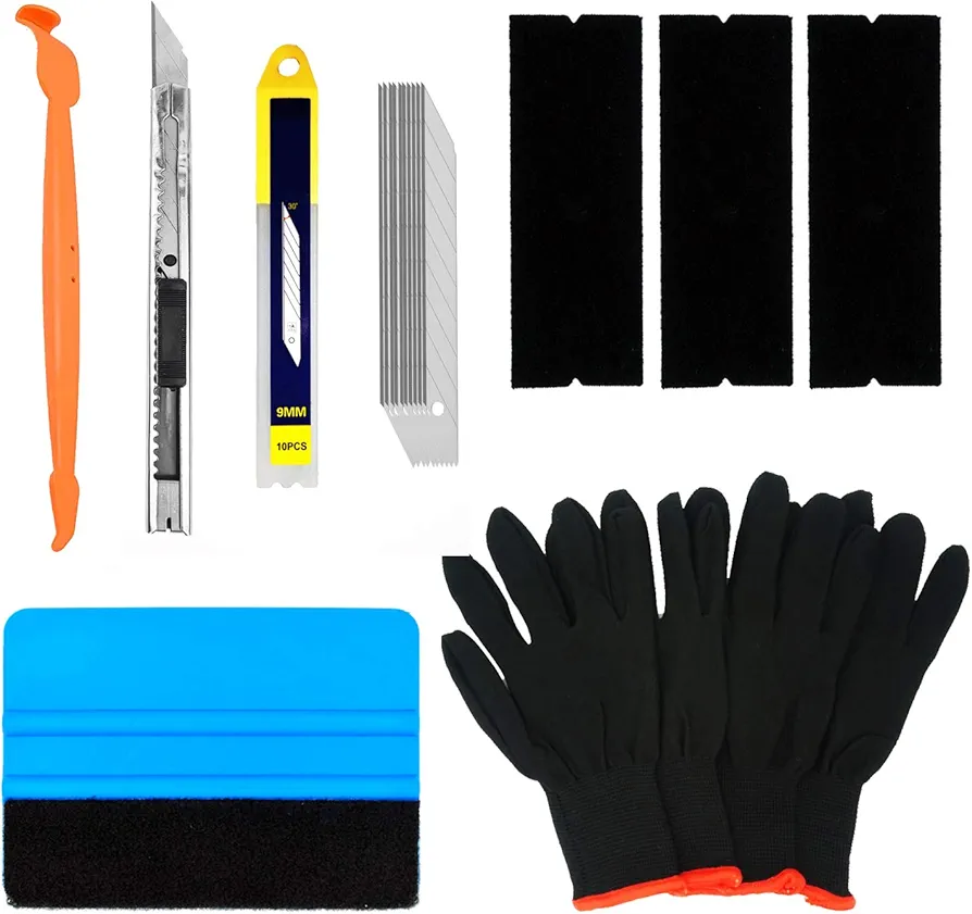 CARTINTS Complete Vehicle Vinyl Wrap Tools Kit Window Tint Tools Kit for Car Wraps with Yellow Micro Squeegee for Corner Full Wrap, Felt Squeegee, Vinyl Knife, Vinyl Wrap Gloves