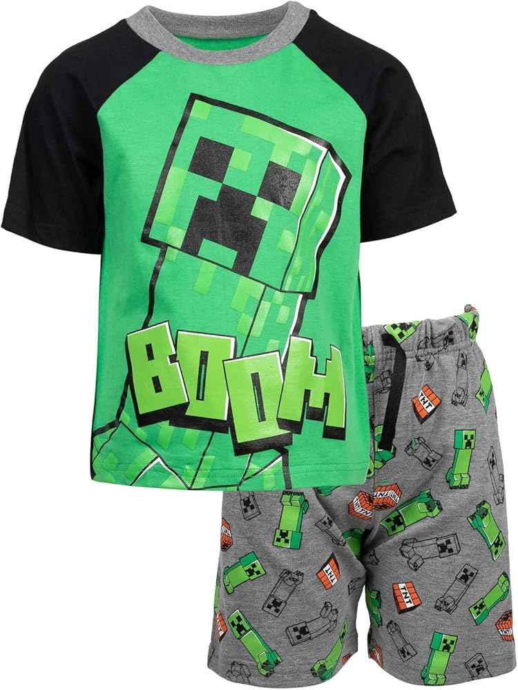 Minecraft Creeper T-Shirt and French Terry Shorts Outfit Set Little Kid to Big Kid