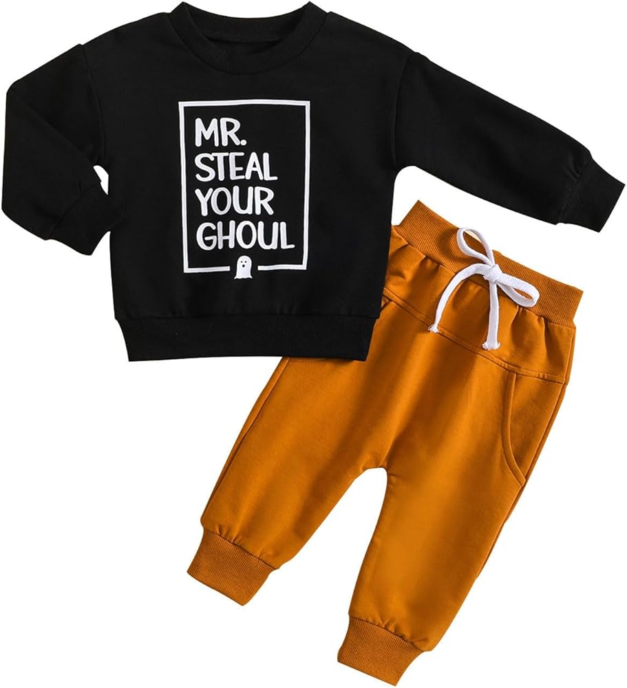 Boy Clothes Set Toddler Boys Girls Long Sleeve Halloween Letter Prints T Shirt Pullover Tops Pants Outfits