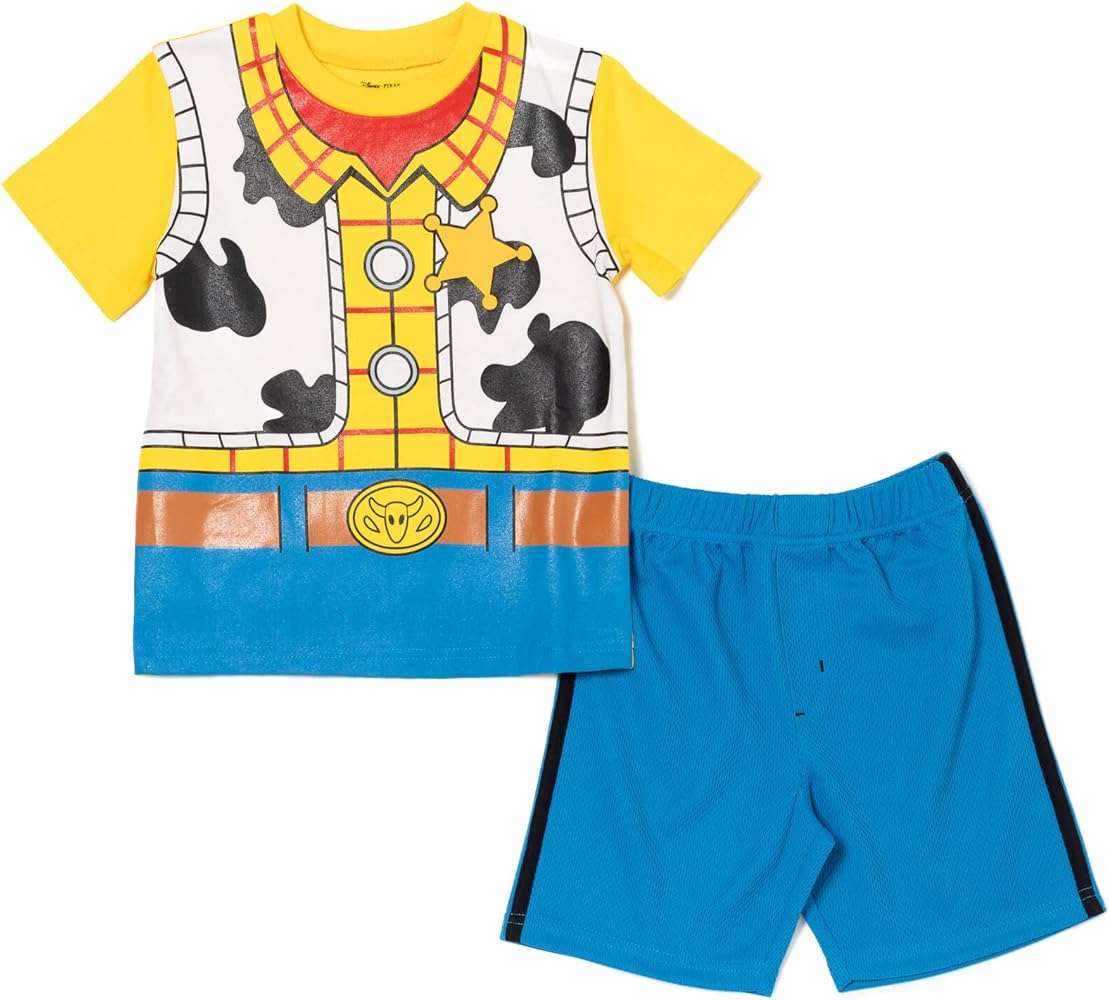 Disney Pixar Toy Story Woody Buzz Lightyear Cosplay T-Shirt and Mesh Shorts Outfit Set Toddler to Little Kid