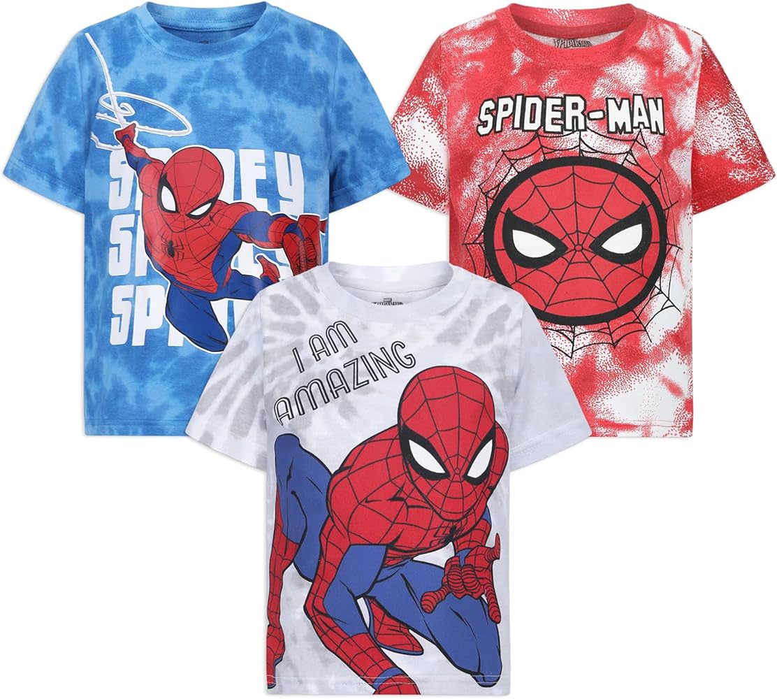 Marvel Spider-Man Boys 3 Pack Short Sleeve T-Shirts for Toddlers and Big Kids