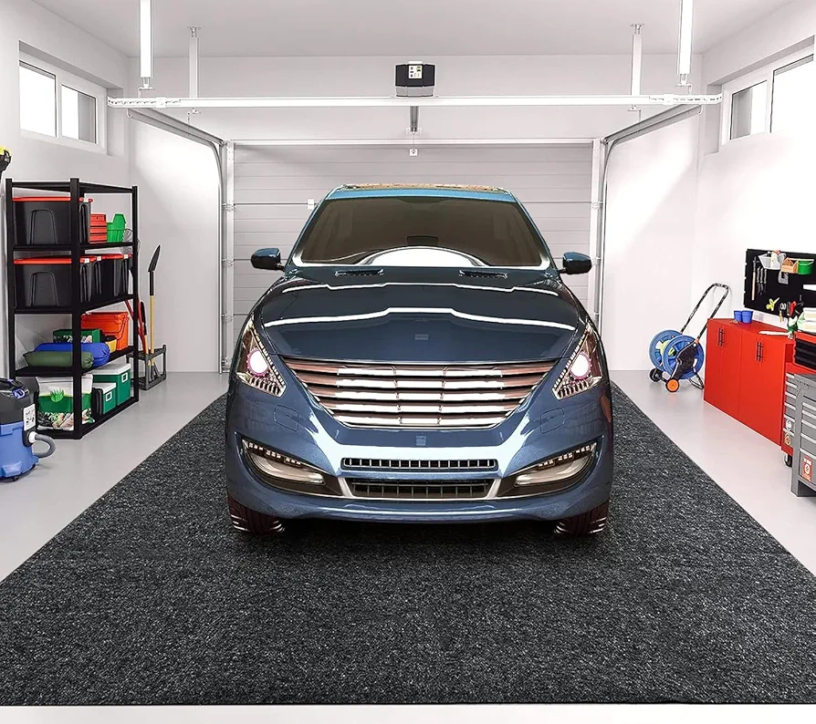 Oversize Garage Floor Paking Mats for Under Car, 7.4 x 17 Ft Gray Garage Flooring Carpets, Absorbent Oil Garage Parking Mat, Non-Slip Waterproof Mats