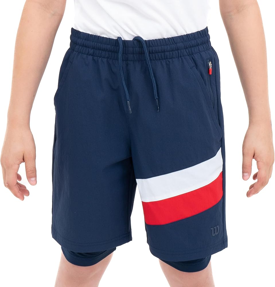 WILSON Boys 2-in-1 Athletic Shorts: Performance Youth Shorts with Zippered Pocket and Liner Brief