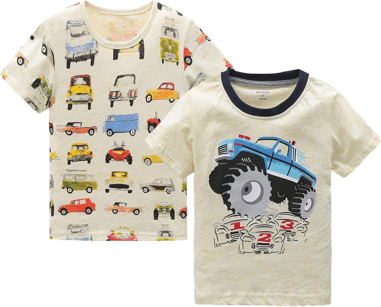 HowJoJo Boys Long Sleeve Cotton T-Shirts Monster Truck Shirt Graphic Tees