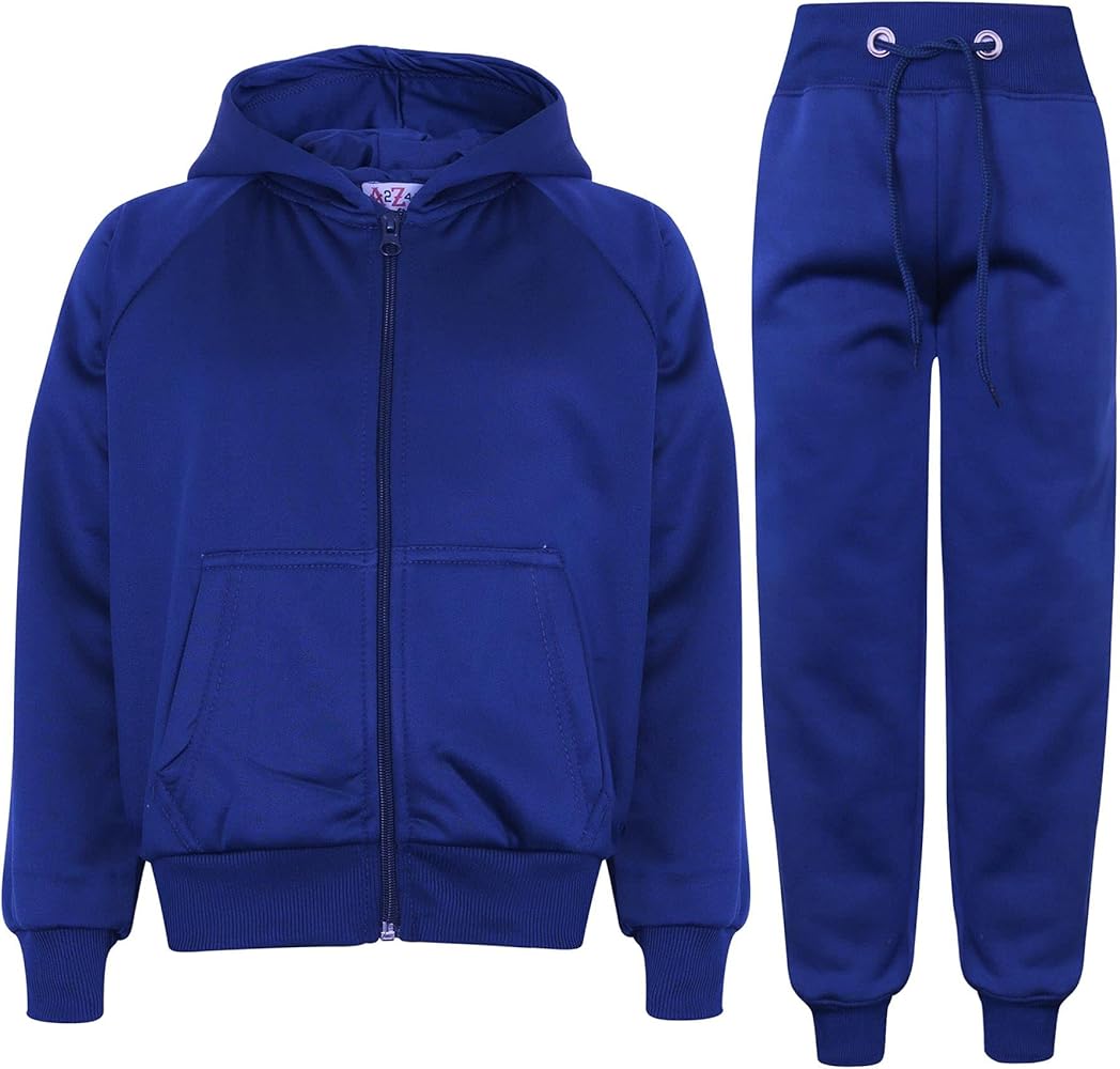 Kids Plain Tracksuit Cuffed Hoodie Navy Sweatpants Casual Fashion Girls Boys