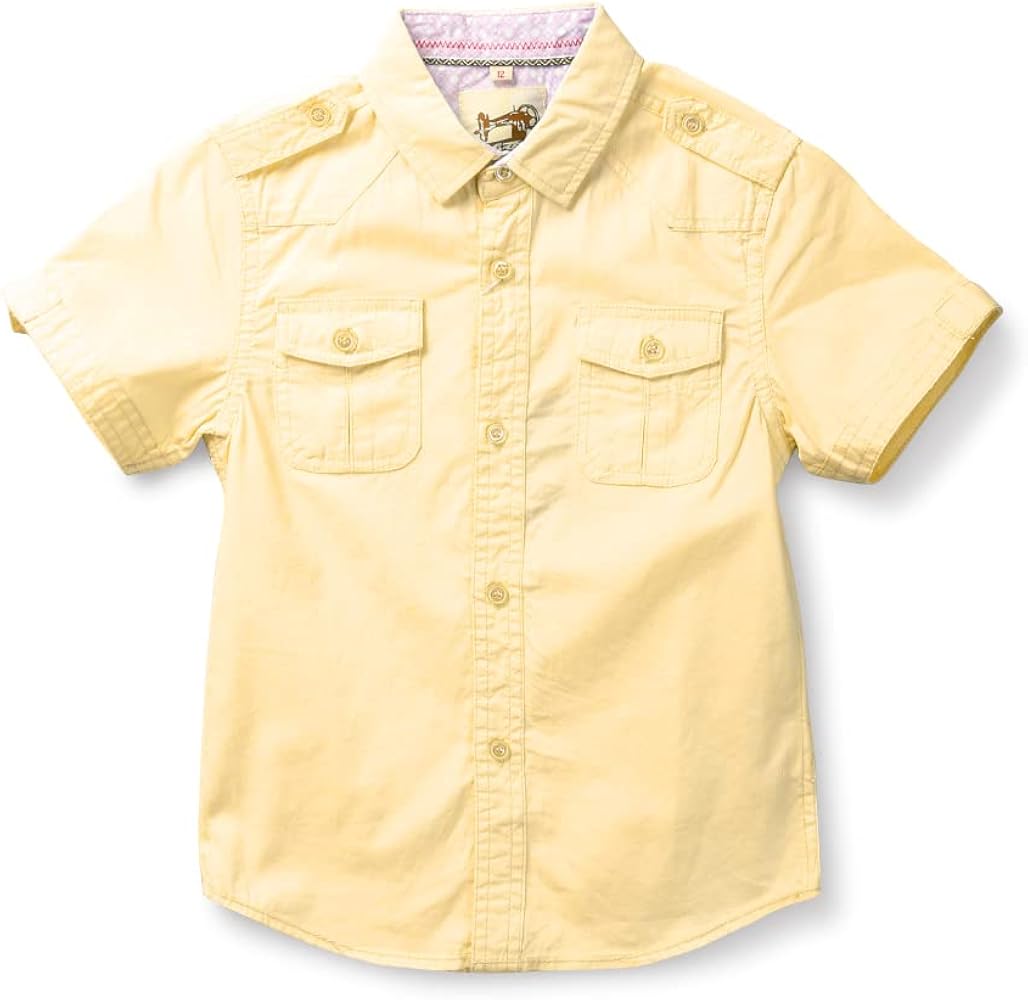 Boys Mens Short Sleeve Button Down Shirt Casual Cotton Collared Dress Top Two Pocket 12Months-XXL