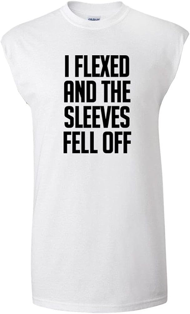 I Flexed and The Sleeves Fell Off Youth Boys Sleeveless Casual Cotton Funny Cool Graphic Kids Cut Off T-Shirts - White - Medium