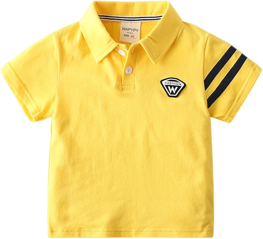 Irsutey Toddler Baby Boy Short-Sleeve Solid Polo T-Shirts Cute Cartoon Striped Shirts Summer Lapel Button V Neck Tops